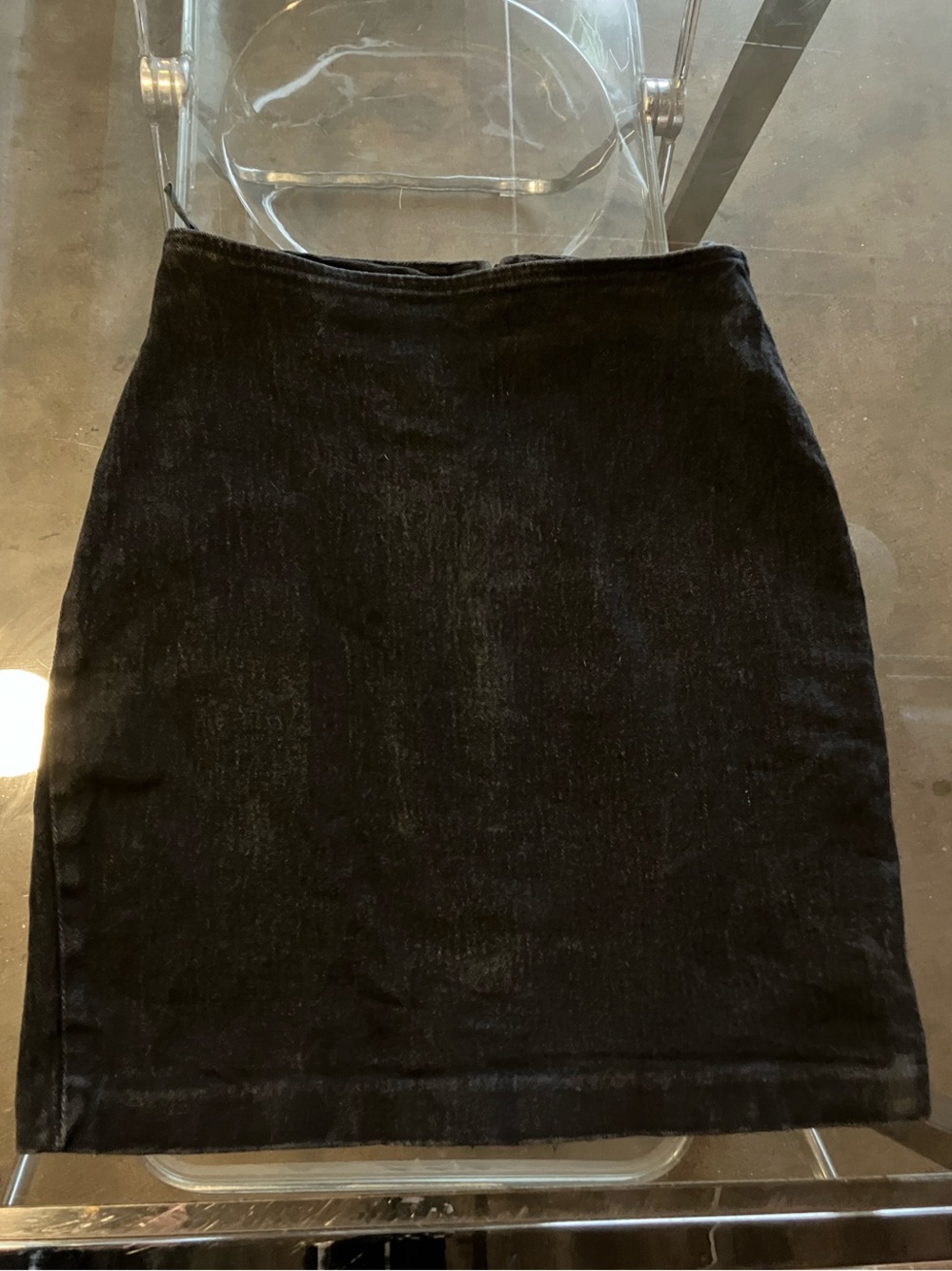 Vintage Black Denim Bodycon Mini Skirt S 26” Waist